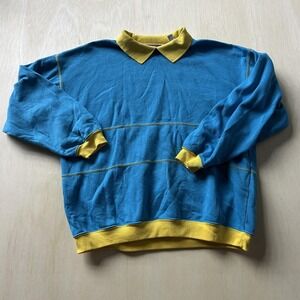 Vintage Pacer Sweatshirt Mens Large Blue Yellow Fleece Collared Pullover 80s 90s